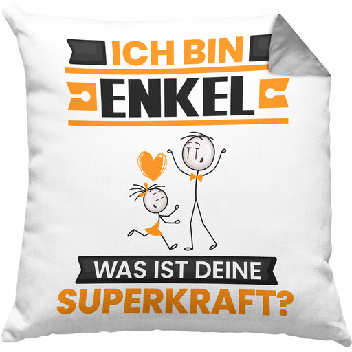 Enkel Kissen mit Füllung 40x40 Geschenk für Enkel Geburtstag Lustiger Spruch Was Ist Deine Superkraft (Grau) Grau Trendation