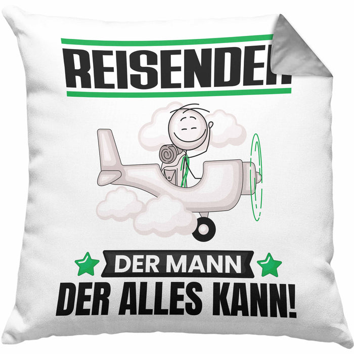 Reisender Kissen mit Füllung 40x40 Geschenk für Reisender Der Mann Der Alles Kann Geschenkidee zum Geburtstag (Grau) Grau Trendation