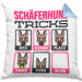 Schäferhund Besitzer Kissen mit Füllung 40x40 Geschenk Lustiger Spruch Geschenkidee Schäferhund Tricks Bleib (Grau) Blau Trendation