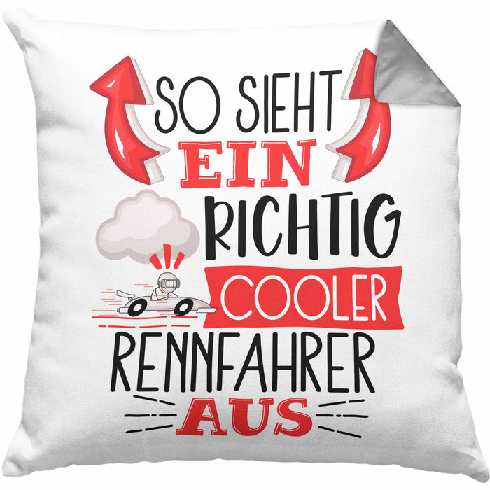 Rennfahrer Kissen mit Füllung 40x40 Geschenk So Sieht Ein Richtig Cooler Rennfahrer Aus Geschenkidee Spruch Lustig (Grau) Grau Trendation