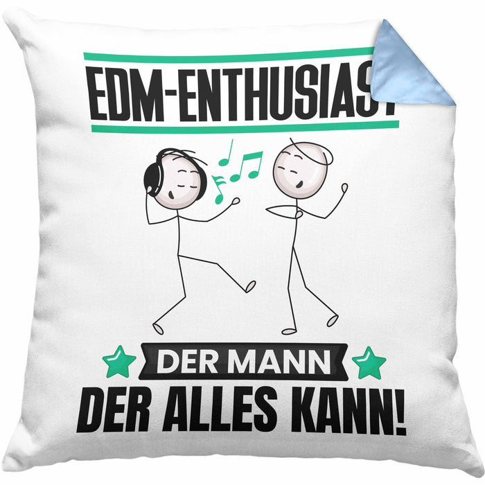 EDM-Enthusiast Kissen mit Füllung 40x40 Geschenk für EDM-Enthusiast Der Mann Der Alles Kann Geschenkidee zum Geburtstag (Grau) Blau Trendation
