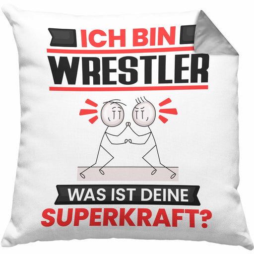 Wrestler Kissen mit Füllung 40x40 Geschenk für Wrestler Geburtstag Lustiger Spruch Was Ist Deine Superkraft (Grau) Grau Trendation