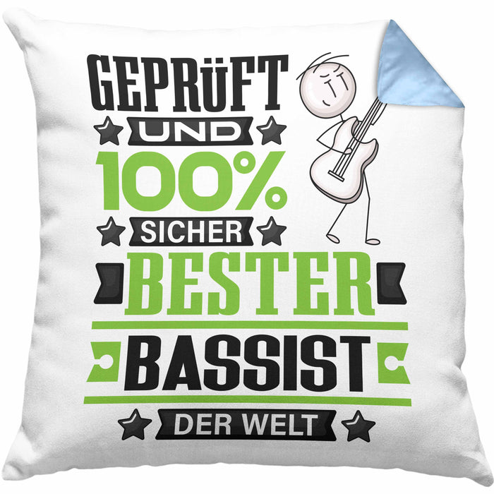 Bassist Geschenk Lustiger Spruch für Bassist Geschenkidee Bester Bassist Der WeltKissen mit Füllung 40x40 (Grau) Blau Trendation