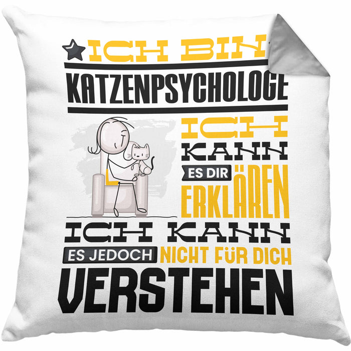 Katzenpsychologe Geschenk Kaffee-Kissen mit Füllung 40x40 Geschenkidee für Katzenpsychologe Ich Bin Katzenpsychologe Ich Kann Es Dir Erklären Jedoch Nicht Für Dich Verstehen Spruch Lustig (Grau) Grau Trendation