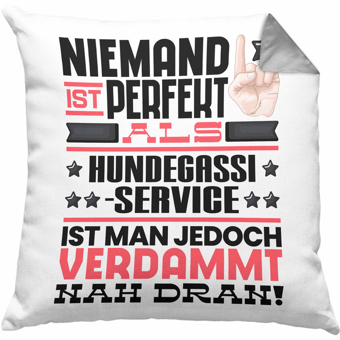 Hundegassi-Service Geschenk Kissen mit Füllung 40x40 Lustige Geschenkidee für Hundegassi-Service Geburtstag Niemand Ist Perfekt Aber Als Hundegassi-Service Ist Man Nah Dran (Grau) Grau Trendation