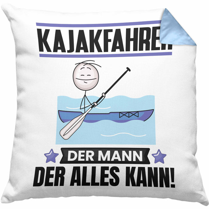 Kajakfahrer Kissen mit Füllung 40x40 Geschenk für Kajakfahrer Der Mann Der Alles Kann Geschenkidee zum Geburtstag (Grau) Blau Trendation