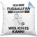 Fußballfan Geschenk Kissen mit Füllung 40x40 Lustiger Spruch Ich Bin Fußballfan Warum Weil Ich Es Kann Geschenkidee Bester Fußballfan Geburtstag (Grau) Blau Trendation