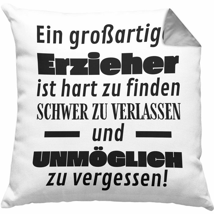 Erzieher Abschied Geschenk Kissen mit Füllung 40x40 Abschiedsgeschenk für Erzieher Hart Zu Finden Schwer Zu Verlassen (Grau) Grau Trendation