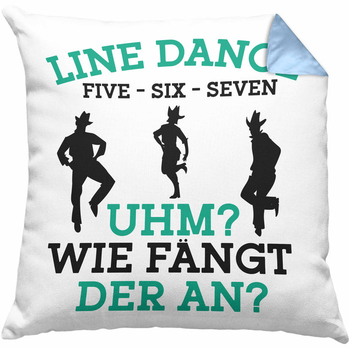 Lustige Line Dance Kissen mit Füllung 40x40 - Tolles Geschenk für Line Dance Enthusiasten (Grau) Blau Trendation