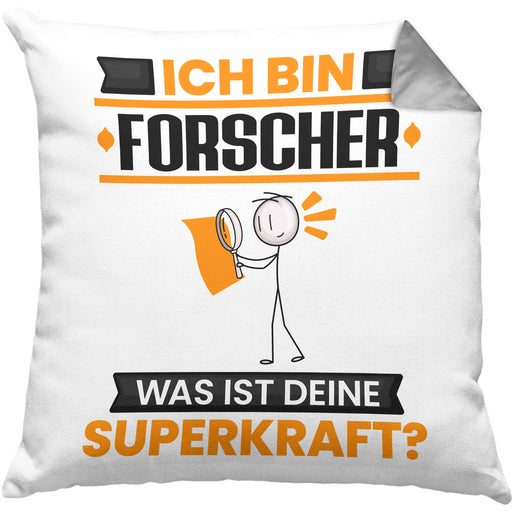 Forscher Kissen mit Füllung 40x40 Geschenk für Forscher Geburtstag Lustiger Spruch Was Ist Deine Superkraft (Grau) Grau Trendation