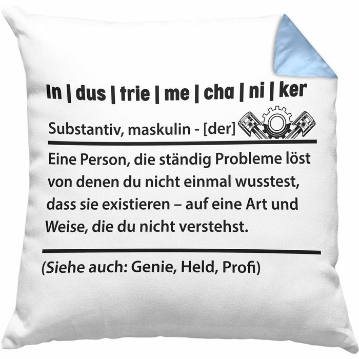 Industriemechaniker Geschenk Kissen mit Füllung 40x40 Spruch Männer Definition Lustige Geschenkidee für Industriemechaniker (Grau) Blau Trendation