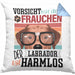 Labrador Besitzerin Frauchen Kissen mit Füllung 40x40 Geschenk Lustiger Spruch Geschenkidee Vorsicht Vor Dem Frauchen (Grau) Blau Trendation