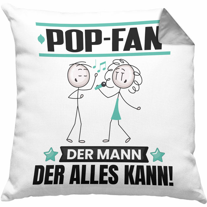 Pop-Fan Kissen mit Füllung 40x40 Geschenk für Pop-Fan Der Mann Der Alles Kann Geschenkidee zum Geburtstag (Grau) Grau Trendation