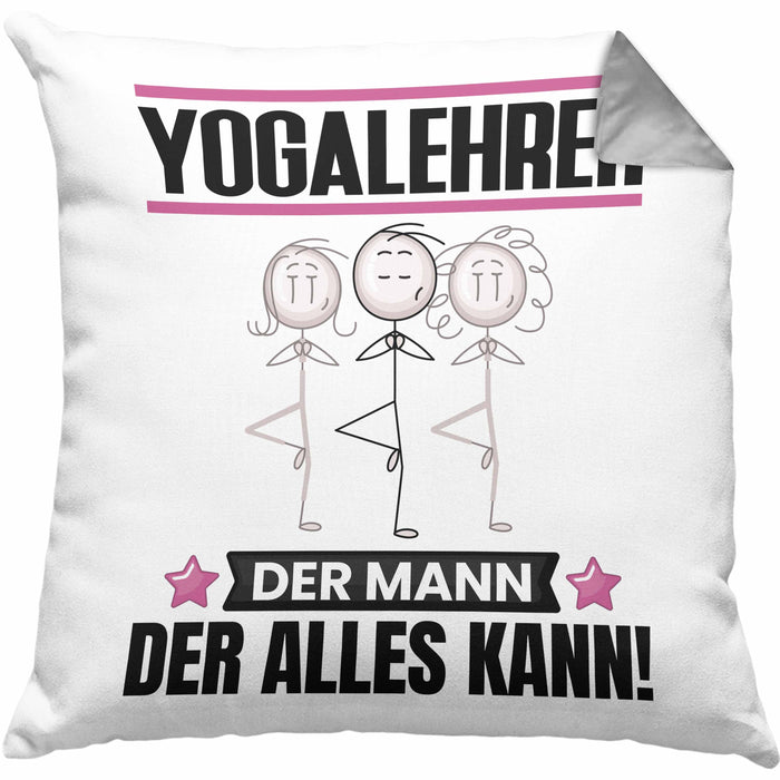 Yogalehrer Kissen mit Füllung 40x40 Geschenk für Yogalehrer Der Mann Der Alles Kann Geschenkidee zum Geburtstag (Grau) Grau Trendation
