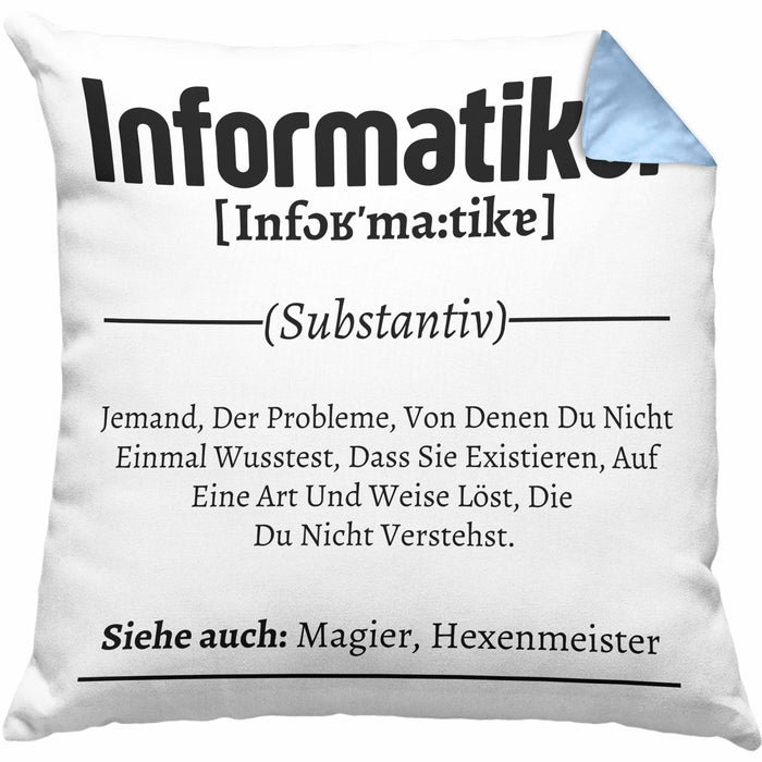 Informatiker Geschenk Kissen mit Füllung 40x40 Geschenkidee für Informatiker IT-Experte Softwareentickler (Grau) Blau Trendation