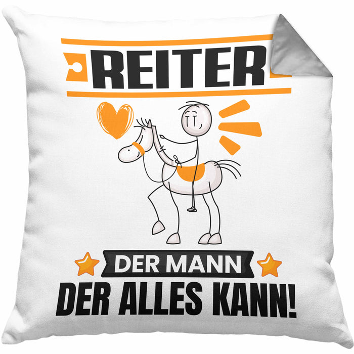 Reiter Kissen mit Füllung 40x40 Geschenk für Reiter Der Mann Der Alles Kann Geschenkidee zum Geburtstag (Grau) Grau Trendation