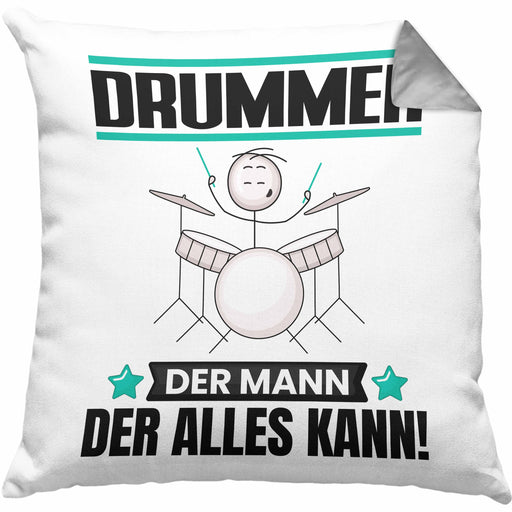 Drummer Kissen mit Füllung 40x40 Geschenk für Drummer Der Mann Der Alles Kann Geschenkidee zum Geburtstag (Grau) Grau Trendation