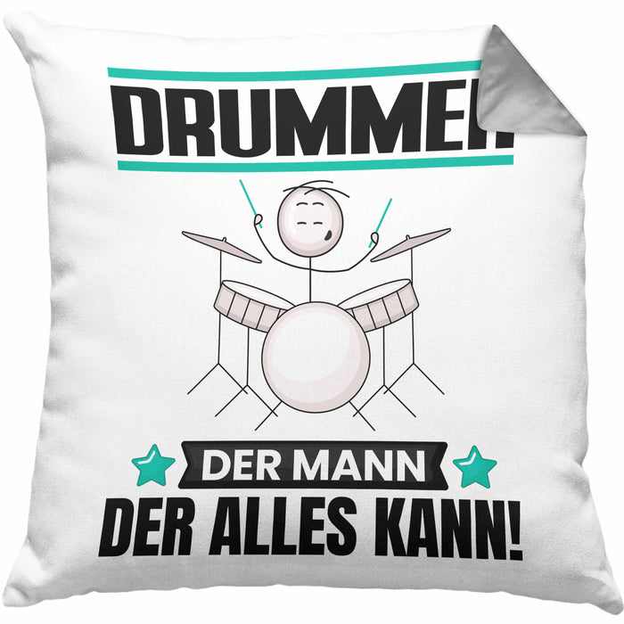 Drummer Kissen mit Füllung 40x40 Geschenk für Drummer Der Mann Der Alles Kann Geschenkidee zum Geburtstag (Grau) Grau Trendation
