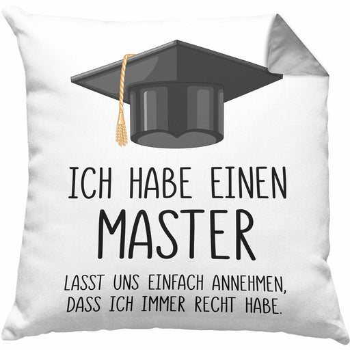 Master Bestanden Geschenk Abschluss Kissen mit Füllung 40x40 Spruch Master Graduation Bestandene Prüfung Geschenkidee (Grau) Grau Trendation
