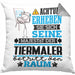Tiermaler Geschenk Kissen mit Füllung 40x40 Lustiger Spruch Erheben Sie Sich Der Tiermaler Betritt den Raum (Grau) Grau Trendation
