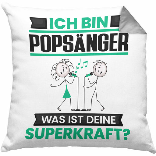 Popsänger Kissen mit Füllung 40x40 Geschenk für Popsänger Geburtstag Lustiger Spruch Was Ist Deine Superkraft (Grau) Grau Trendation