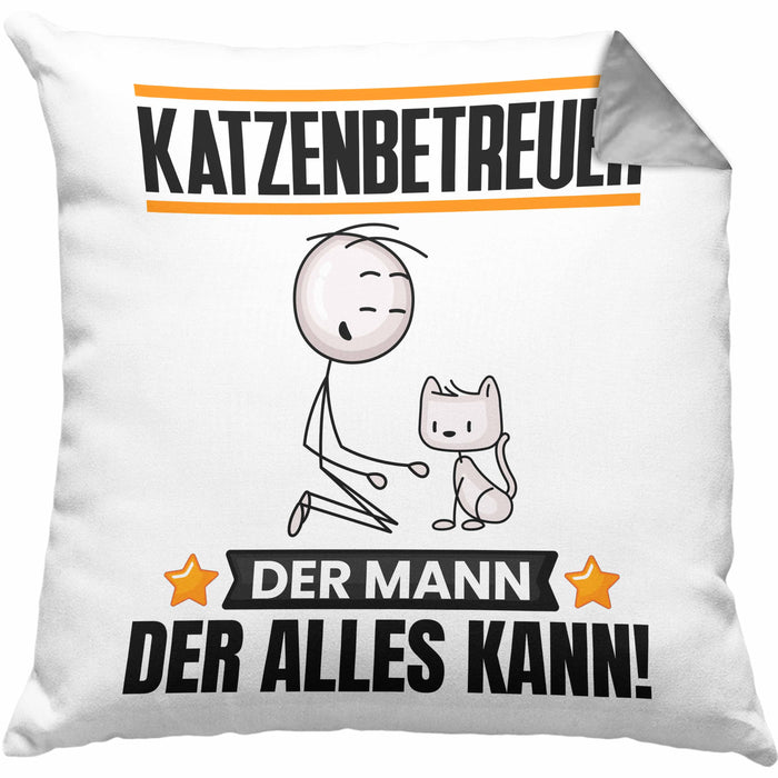 Katzenbetreuer Kissen mit Füllung 40x40 Geschenk für Katzenbetreuer Der Mann Der Alles Kann Geschenkidee zum Geburtstag (Grau) Grau Trendation