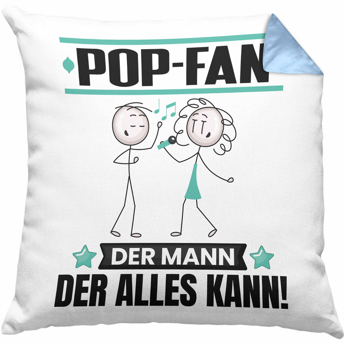 Pop-Fan Kissen mit Füllung 40x40 Geschenk für Pop-Fan Der Mann Der Alles Kann Geschenkidee zum Geburtstag (Grau) Blau Trendation