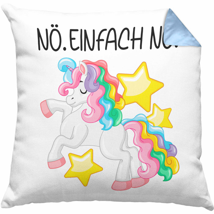 Lustige Nö Einfach Nö Kissen mit Füllung 40x40 Mit Spruch Einhorn Geschenk Mama Freundin Kollegin Geschenkidee Arbeit Frauen (Grau) Blau Trendation