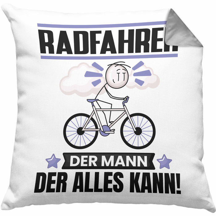 Radfahrer Kissen mit Füllung 40x40 Geschenk für Radfahrer Der Mann Der Alles Kann Geschenkidee zum Geburtstag (Grau) Grau Trendation