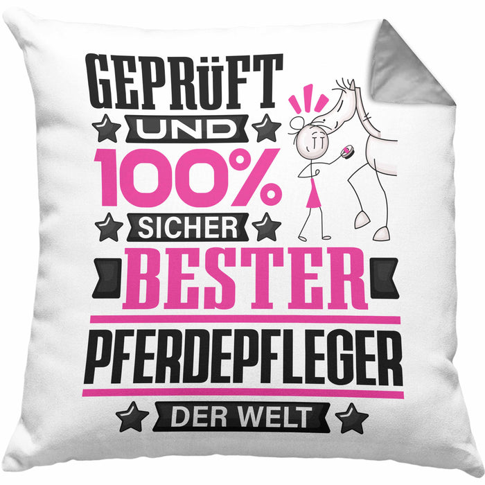 Pferdepfleger Geschenk Lustiger Spruch für Pferdepfleger Geschenkidee Bester Pferdepfleger Der WeltKissen mit Füllung 40x40 (Grau) Grau Trendation