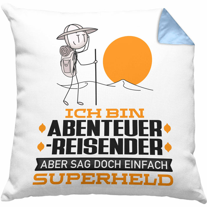 Abenteurreisender Geschenk Kissen mit Füllung 40x40 Ich Bin Abenteurreisender Aber Sag Doch Einfach Superheld Lustige Geschenkdiee für Abenteurreisender (Grau) Blau Trendation