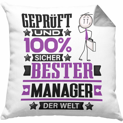 Manager Geschenk Lustiger Spruch für Manager Geschenkidee Bester Manager Der WeltKissen mit Füllung 40x40 (Grau) Grau Trendation