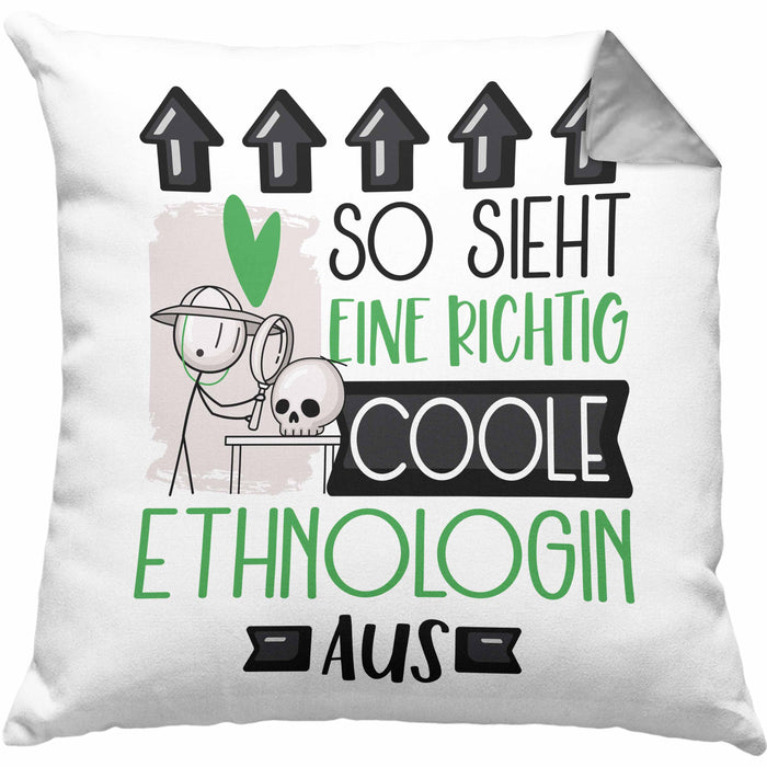 Ethnologin Geschenk Kissen mit Füllung 40x40 Geschenkidee für Ethnologin Geburtstag Weihnachten Spruch So Sieht Eine Richtig Coole Ethnologin Aus (Grau) Grau Trendation