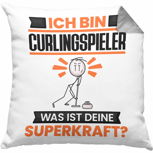 Curlingspieler Kissen mit Füllung 40x40 Geschenk für Curlingspieler Geburtstag Lustiger Spruch Was Ist Deine Superkraft (Grau) Grau Trendation