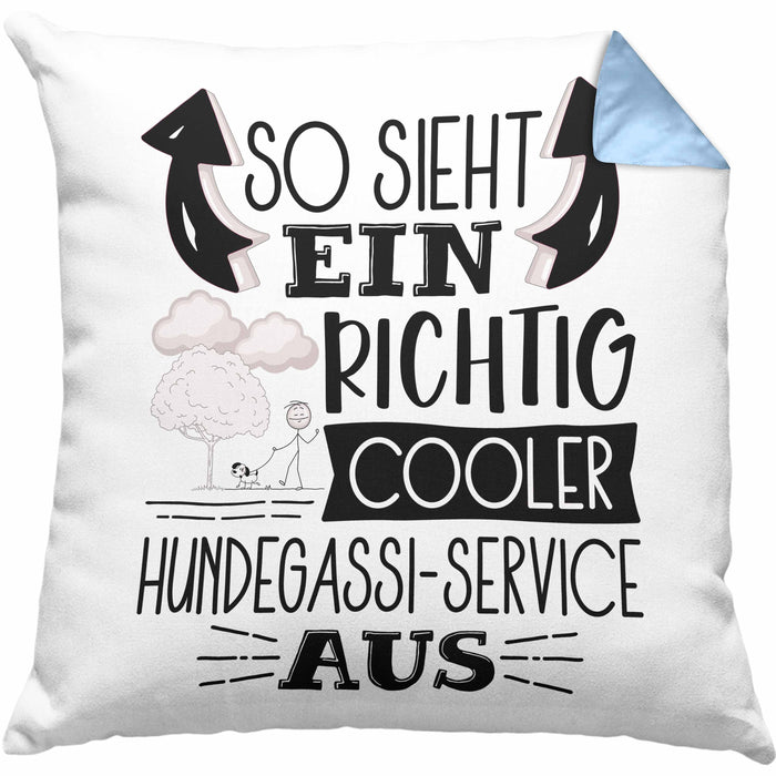 Hundegassi-Service Kissen mit Füllung 40x40 So Sieht Ein Richtig Cooler Hundegassi-Service Aus Geschenk Lustiger Spruch Geschenkidee (Grau) Blau Trendation