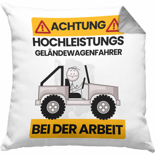 Geländewagenfahrer Kissen mit Füllung 40x40 Geschenk Lustiger Spruch Geschenkidee für Geländewagenfahrer Achtung Hochleistungs Geländewagenfahrer Bei Der Arbeit (Grau) Grau Trendation