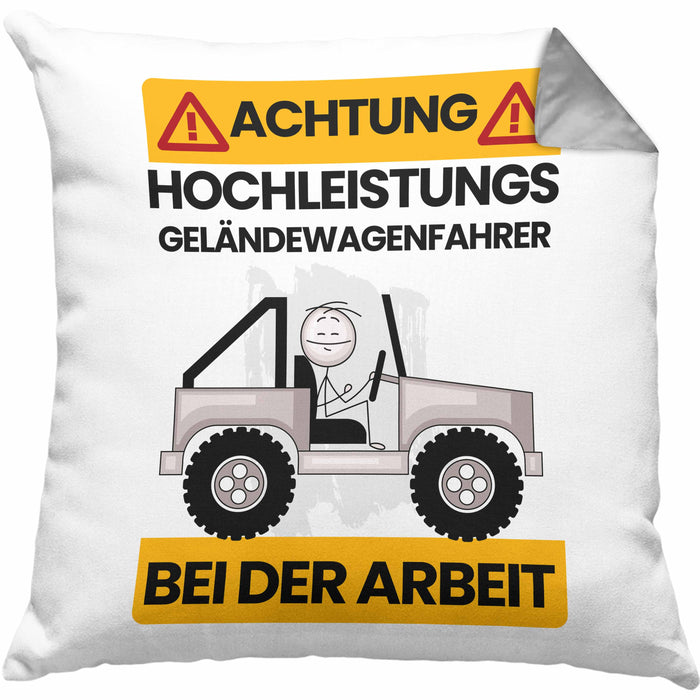 Geländewagenfahrer Kissen mit Füllung 40x40 Geschenk Lustiger Spruch Geschenkidee für Geländewagenfahrer Achtung Hochleistungs Geländewagenfahrer Bei Der Arbeit (Grau) Grau Trendation
