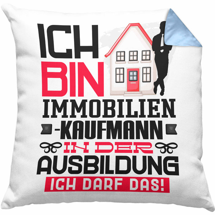 Immobilienkaufmann Ausbildung Kissen mit Füllung 40x40 Geschenk Ich Bin Immobilienkaufmann In Der Ausbildung Ich Darf Das Geschenkidee Spruch (Grau) Blau Trendation