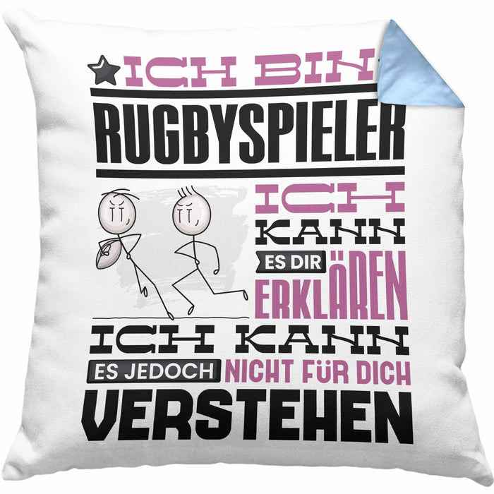 Rugbyspieler Geschenk Kaffee-Kissen mit Füllung 40x40 Geschenkidee für Rugbyspieler Ich Bin Rugbyspieler Ich Kann Es Dir Erklären Jedoch Nicht Für Dich Verstehen Spruch Lustig (Grau) Blau Trendation
