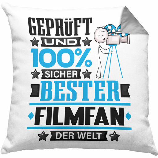 Filmfan Geschenk Lustiger Spruch für Filmfan Geschenkidee Bester Filmfan Der WeltKissen mit Füllung 40x40 (Grau) Grau Trendation