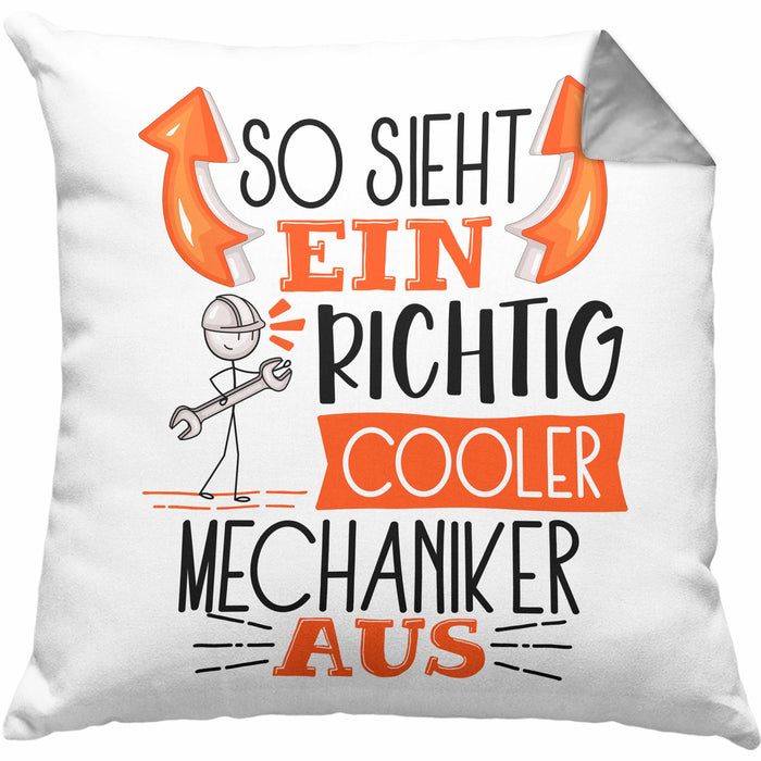 Mechaniker Kissen mit Füllung 40x40 Geschenk So Sieht Ein RIchtig Cooler Mechaniker Aus Geschenkidee Lustiger Spruch Geburtstag (Grau) Grau Trendation