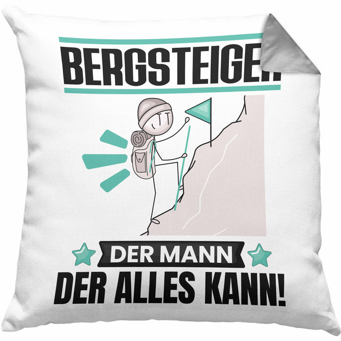Bergsteiger Kissen mit Füllung 40x40 Geschenk für Bergsteiger Der Mann Der Alles Kann Geschenkidee zum Geburtstag (Grau) Grau Trendation