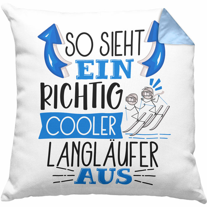 So Sieht Ein Richtig Cooler Langläufer Aus Geschenk Kissen mit Füllung 40x40 Lustiger Spruch Geschenkidee (Grau) Blau Trendation