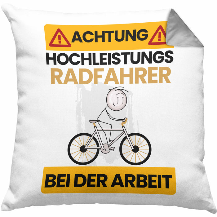 Radfahrer Kissen mit Füllung 40x40 Geschenk Lustiger Spruch Geschenkidee für Radfahrer Achtung Hochleistungs Radfahrer Bei Der Arbeit (Grau) Grau Trendation