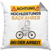Radfahrer Kissen mit Füllung 40x40 Geschenk Lustiger Spruch Geschenkidee für Radfahrer Achtung Hochleistungs Radfahrer Bei Der Arbeit (Grau) Grau Trendation