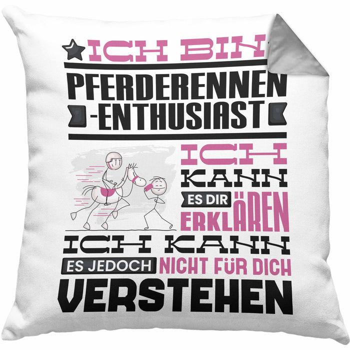 Pferderennen-Enthusiast Geschenk Kaffee-Kissen mit Füllung 40x40 Geschenkidee für Pferderennen-Enthusiast Ich Bin Pferderennen-Enthusiast Ich Kann Es Dir Erklären Jedoch Nicht Für Dich Verstehen Spruch Lustig (Grau) Grau Trendation