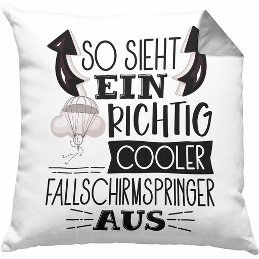So Sieht Ein Richtig Cooler Fallschirmspringer Aus Geschenk Kissen mit Füllung 40x40 Lustiger Spruch Geschenkidee (Grau) Grau Trendation
