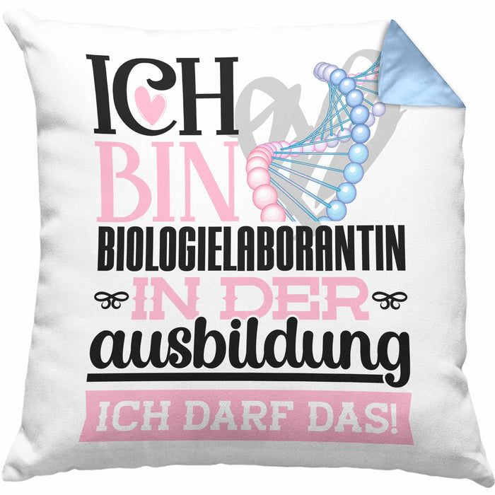 Biologielaborantin Ausbildung Start Geschenk Kissen mit Füllung 40x40 Ich Bin Biologielaborantin In Der Ausbildung Ich Darf Das Geschenkidee (Grau) Blau Trendation