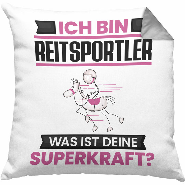 Reitsportler Kissen mit Füllung 40x40 Geschenk für Reitsportler Geburtstag Lustiger Spruch Was Ist Deine Superkraft (Grau) Grau Trendation