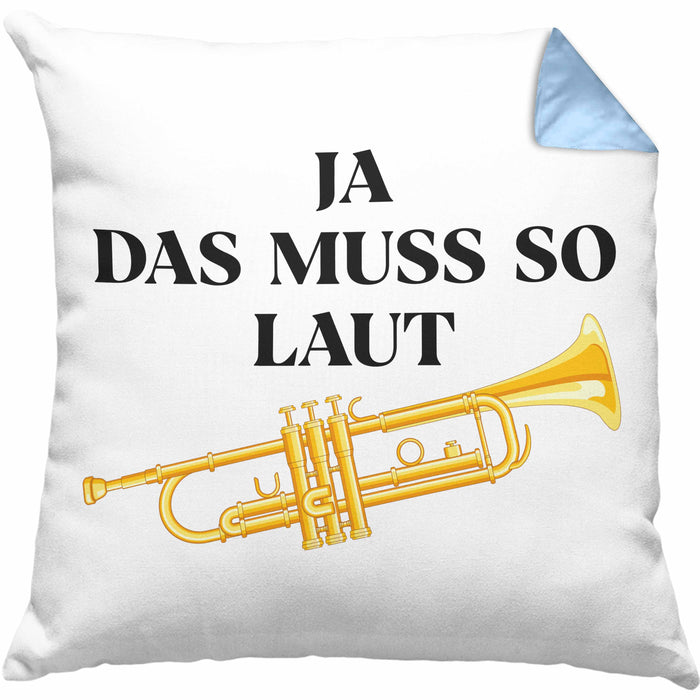 Trompete Kissen mit Füllung 40x40 Geschenk für Musiker Trompeten-Spieler Tuten Geschenkidee Lustig Männer (Grau) Blau Trendation